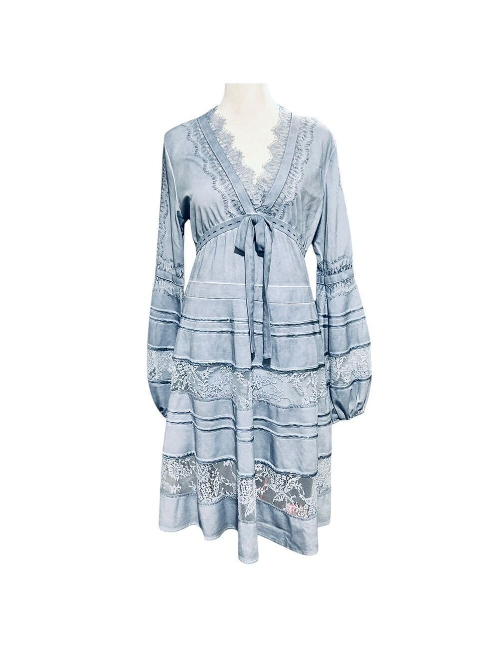 EVOLVE Bohemian Midi Dress Tiered Lace Peasant Sleeves Vintage Inspired EC XL